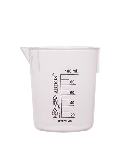 Abdos Printed Plastic Tapered Beakers, Polypropylene (PP) 100 mL, 12/CS