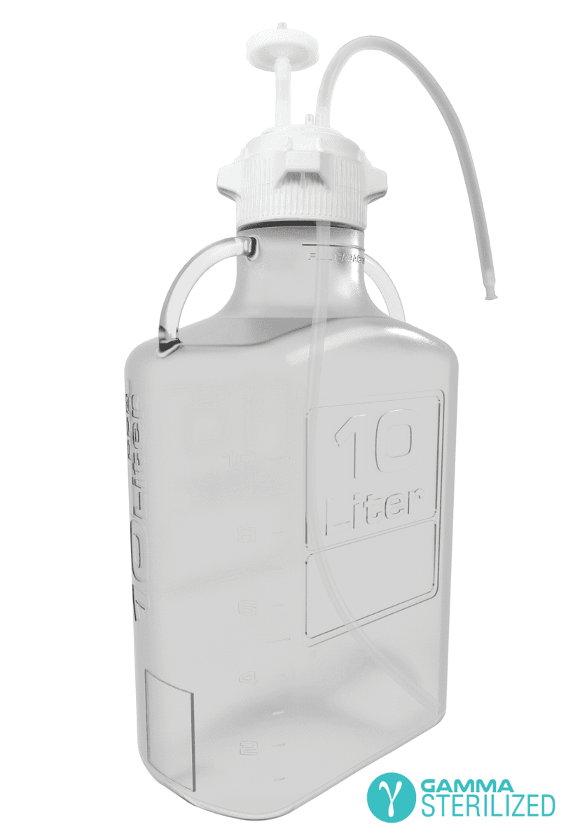 EZBio® Single Use Carboy Assembly, 20 L (5 Gal) Gamma Sterilized PETG Carboy for Aseptic Transfer and Sterile Storage with VersaCap 120 mm, Vent and 1/4 in ID TPE Dip Tube, 1/EA