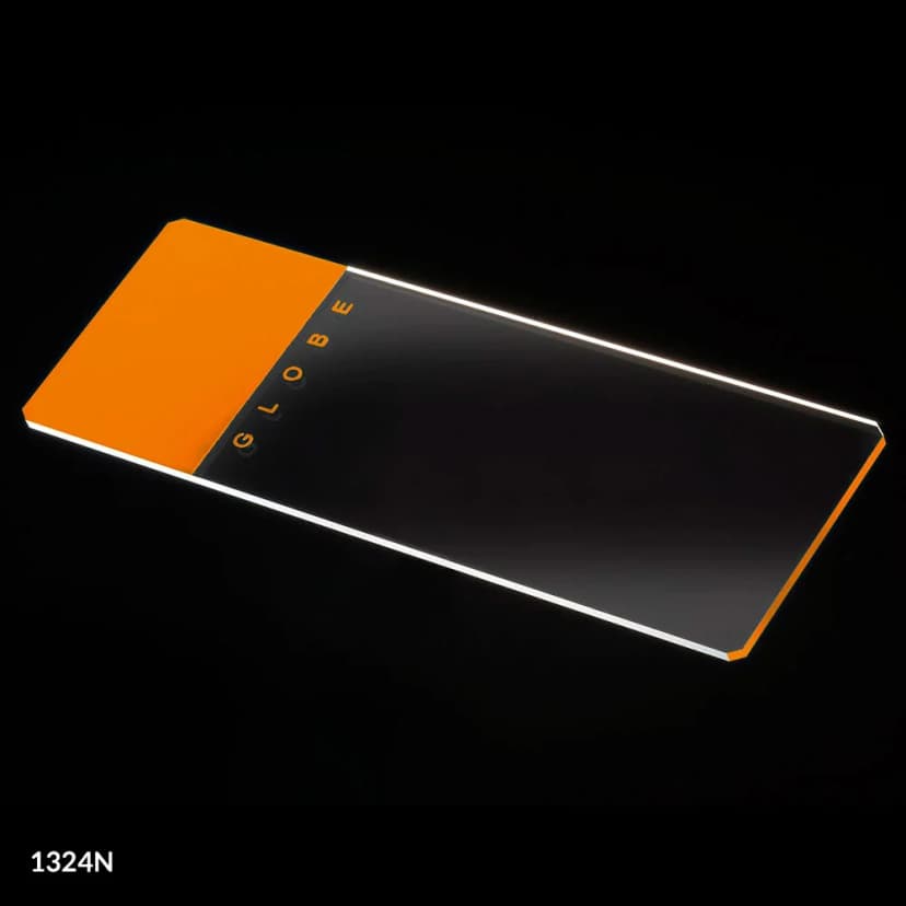 Microscope Slides, Glass, 25 x 75mm, 90° Ground Edges with Safety Corners, Orange Frosted, 72/Box, 2 Boxes/Case (1 Gross)