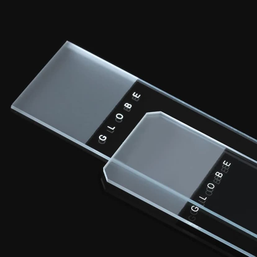 Microscope Slides, Diamond White Glass, 25 x 75mm, 45° Beveled Edges, Clipped Corners, Frosted: 1 End, 1 Side, 72/Box, 20 Boxes/Case (10 Gross)