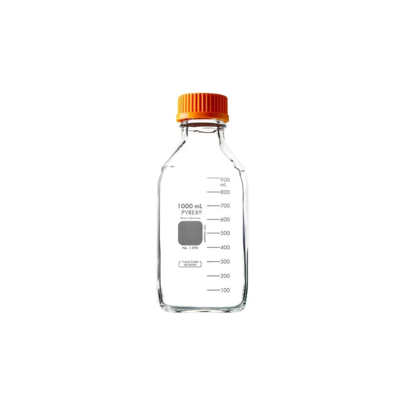 PYREX 1L Square Glass Media Storage Bottles, with GL45 Screw Cap