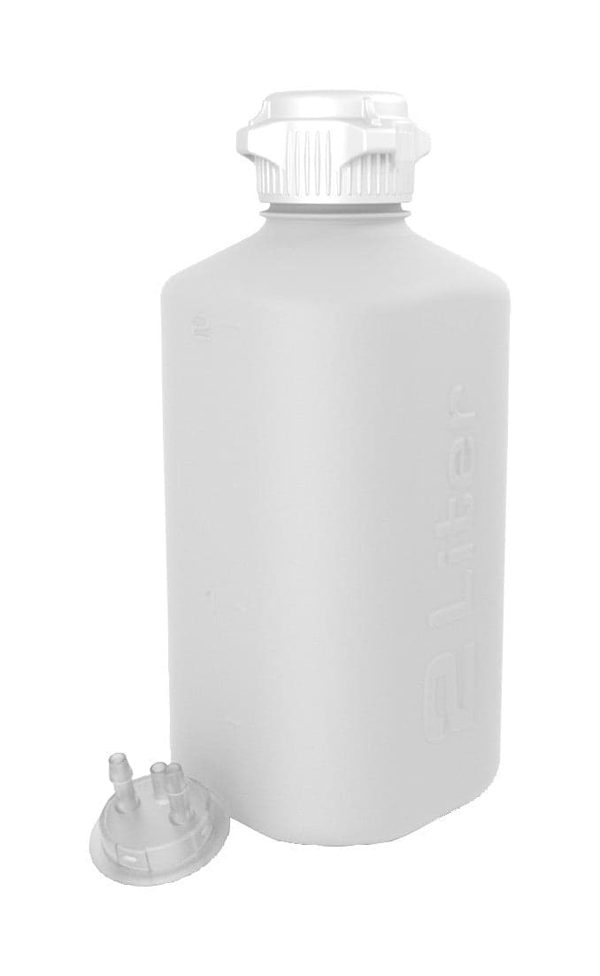 Heavy Duty Autoclavable Polypropylene (PP) Vacuum Bottle, 2 L, with 53 mm (53B) Tangle Free VersaCap, Two 1/4 Inch Hose Barbs and Sealable Vent Port, 1/EA