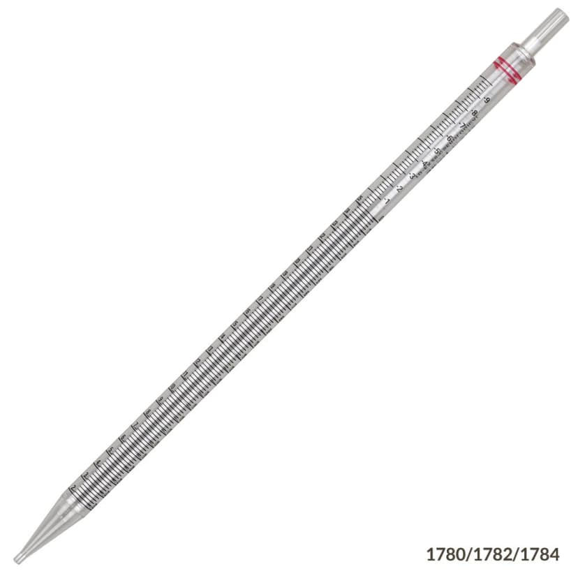 Serological Pipette, 25mL, PS, Standard Tip, 345mm, STERILE, Red Band, Individually Wrapped, 100/Dispenser Box