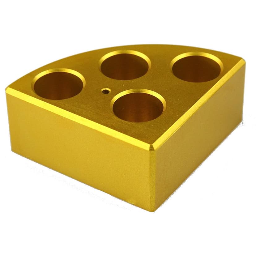 Gold quarter reaction block, 4 holes 16ml reaction vessel 21.6mm dia x 31.7mm depth