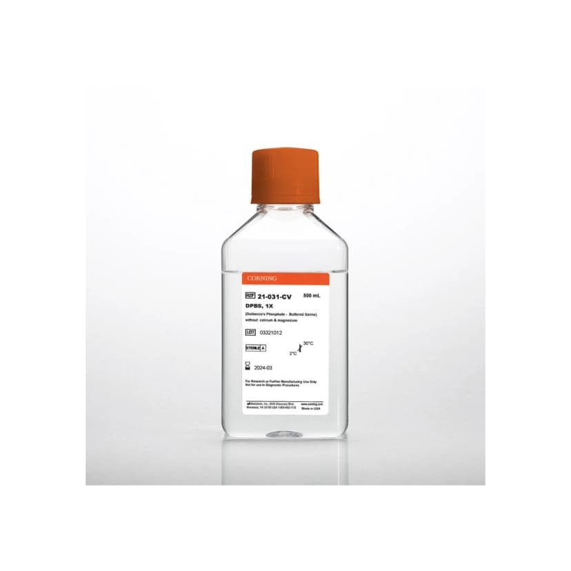 Corning® 500 mL DPBS (Dulbeccos Phosphate Buffered Saline), 1x [-] calcium, magnesium