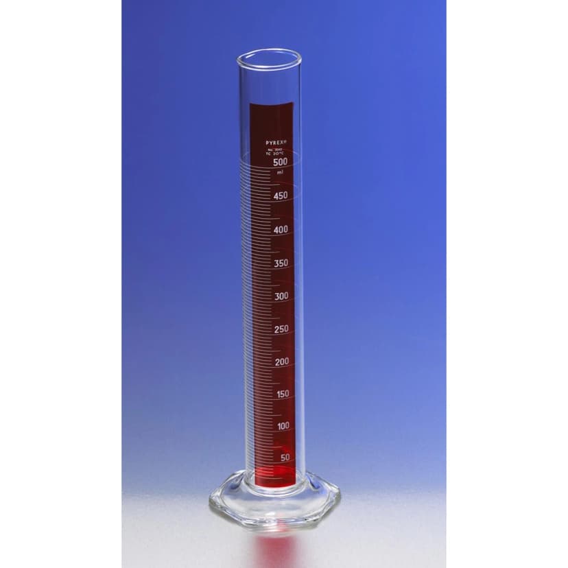 PYREX 500mL Single Metric Scale Graduated Cylinders, Lifetime Red, TC