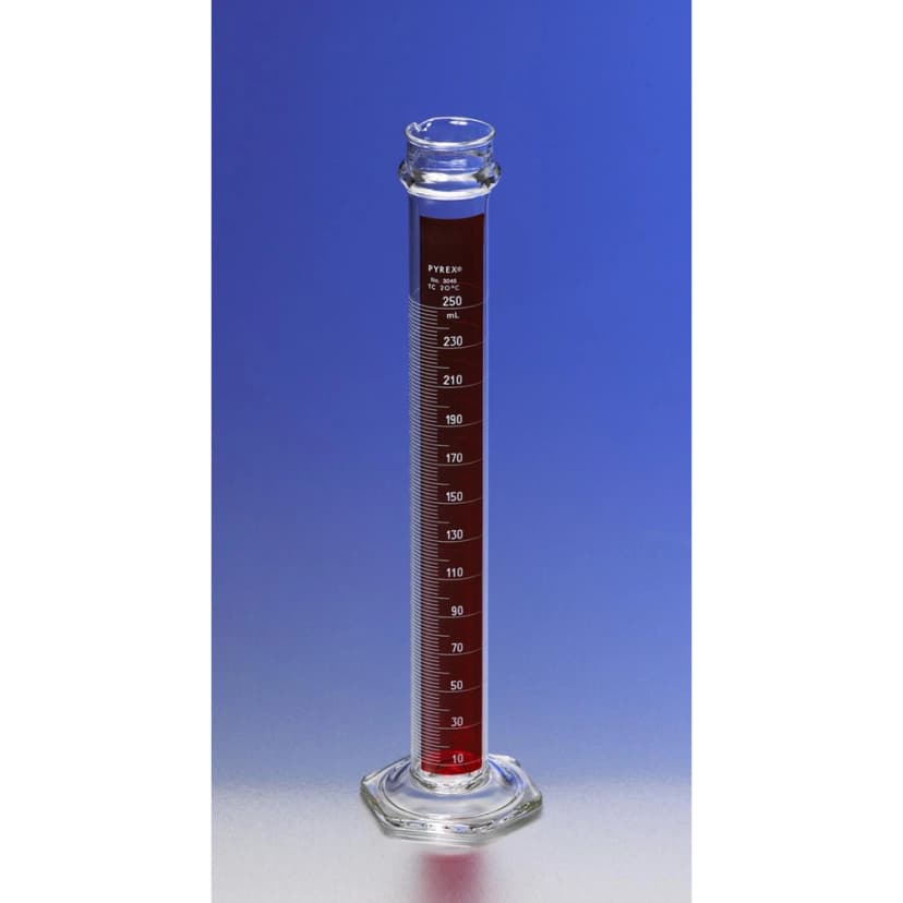 PYREX 50mL Single Metric Scale Cylinders, Reinforced Glass Bead, Lifetime Red, TC