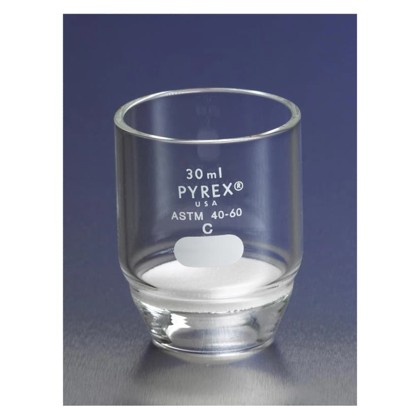 PYREX 30mL Low Form Gooch Crucible with 30mm Diameter Coarse Porosity Fritted Disc