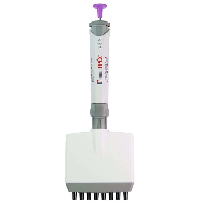 Pipette, Diamond Apex, Fully Autoclavable, 8-Channel, Adjustable Volume, 0.5 - 10uL, Red