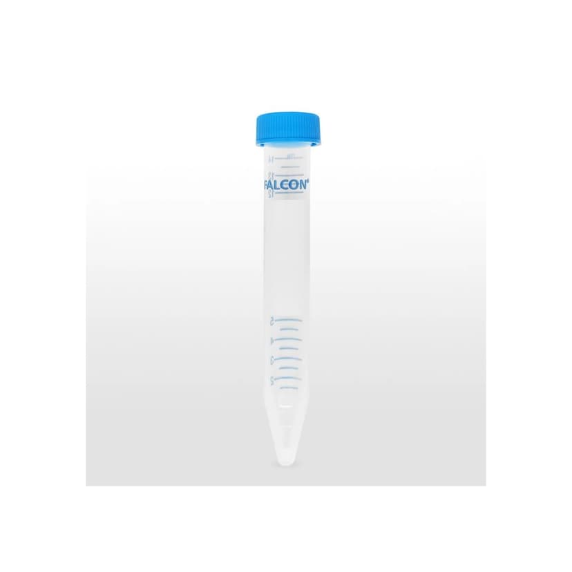 Falcon® 15mL High Clarity PP Centrifuge Tube, Conical Bottom, with Dome Seal Screw Cap, Sterile, 50/Rack, 500/Case