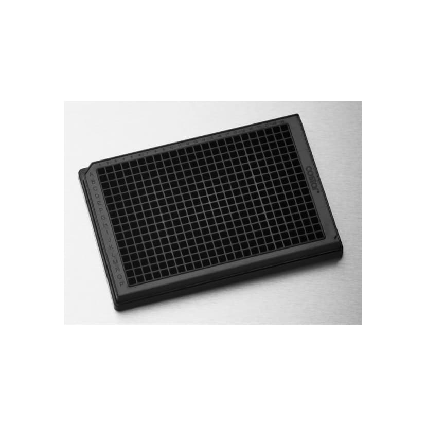 Corning 384 Well Low Flange Black Flat Bottom Polystyrene High Bind Microplate, 10 per Bag, without Lid, Nonsterile