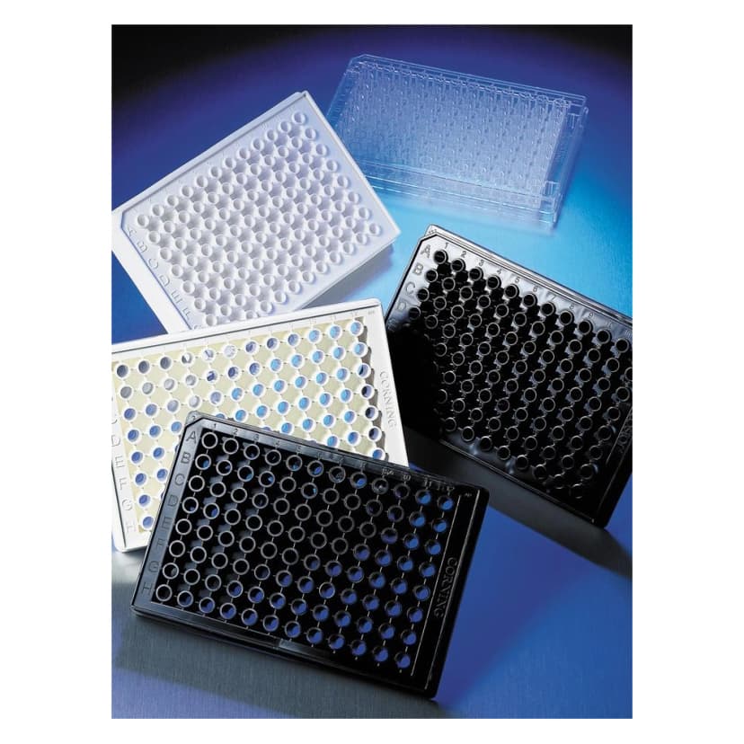Corning 96 Well Flat Clear Bottom Black Polystyrene TC-Treated Microplates, with Generic Barcodes, 20 per Bag, with Lid, Sterile