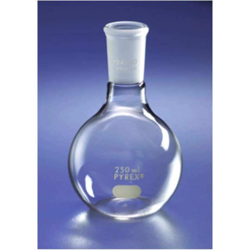 PYREX 125mL Short Neck Boiling Flask, Flat Bottom, 24/40 Standard Taper Joint