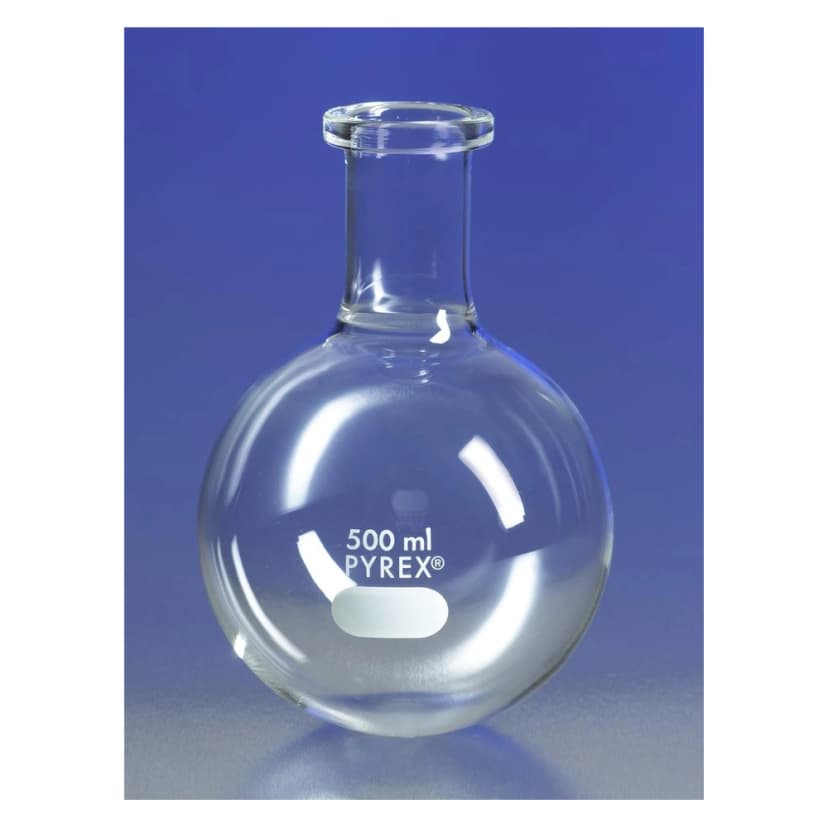 PYREX 1L Short Ring Neck Boiling Flask, Round Bottom
