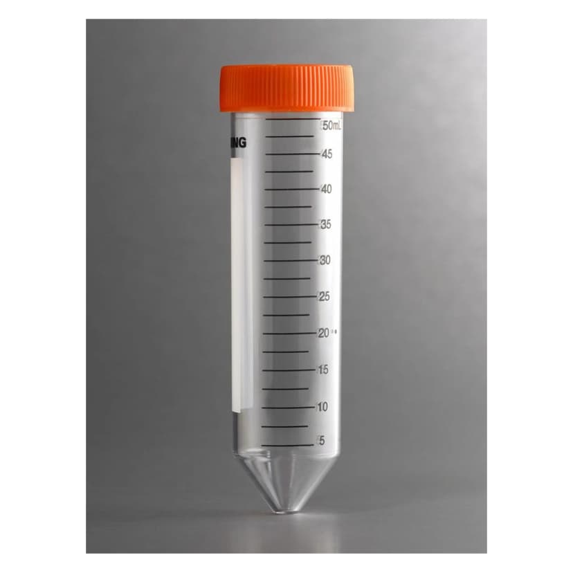 Corning 50mL PET Centrifuge Tubes, Conical Bottom with Plug Seal Cap, Rack Packed, Sterile, 25/Rack, 500/Case