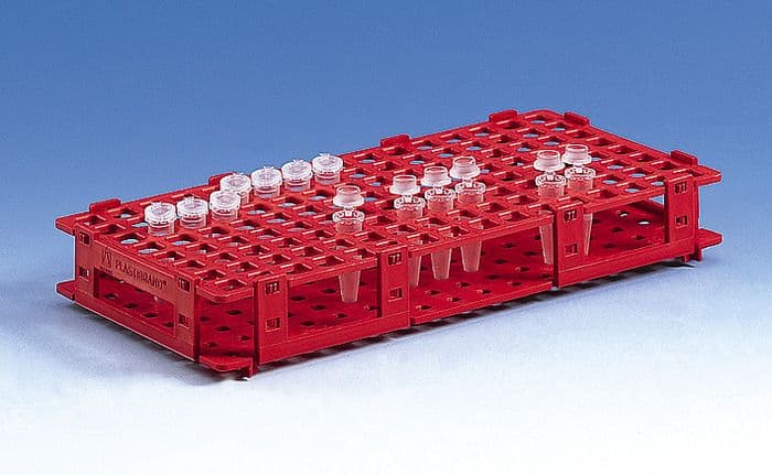 Microcentrifuge tube racks, 13mm, 84 tubes, 6x14, blue, pack of 5
