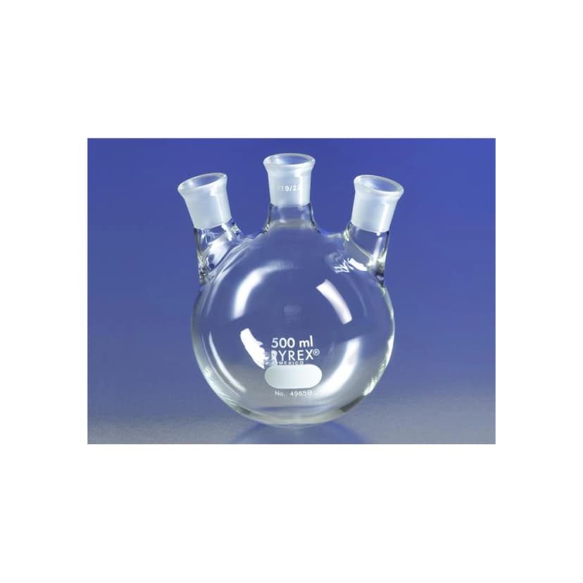 PYREX 250mL Three Neck Distilling Flask with 19/22 Center Vertical and Side Angled Neck Standard Taper Joints