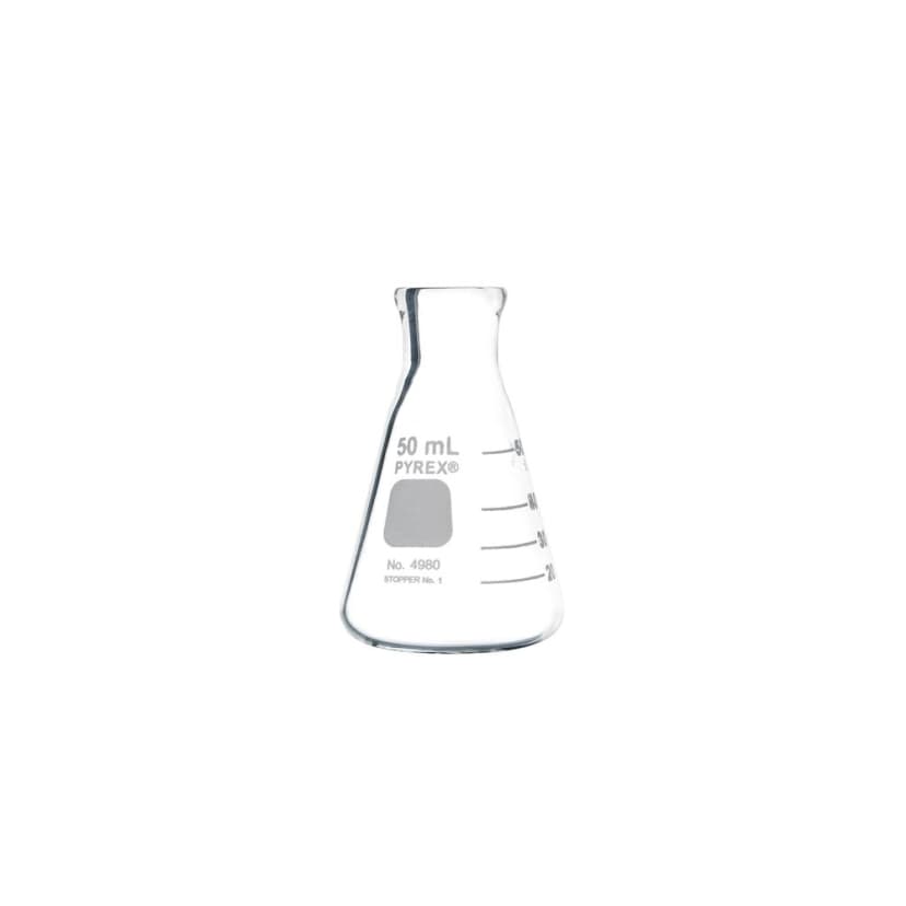 PYREX 50mL Narrow Mouth Erlenmeyer Flasks with Heavy Duty Rim