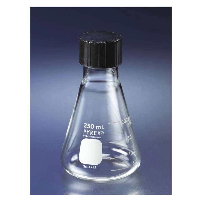 PYREX 125mL Narrow Mouth Erlenmeyer Flask with Phenolic Screw Cap