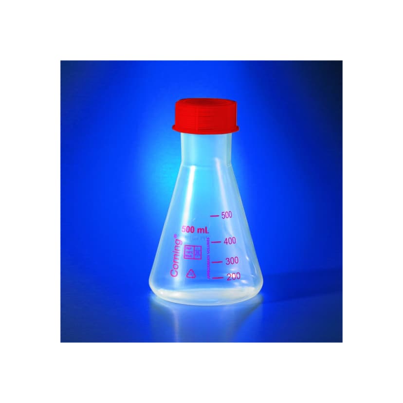 Corning 250mL Reusable Plastic Narrow Mouth Erlenmeyer Flask, Polymethylpentene with GL-52 PP Screw Cap