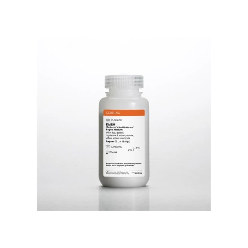 Corning® 50 L DMEM (Dulbeccos Modification of Eagles Medium), Powder [+] 4.5 g/L glucose, L-glutamine, sodium pyruvate [-] sodium bicarbonate