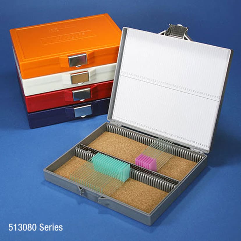 Slide Box for 100 Slides, Cork Lined, Stainless Steel Lock, White