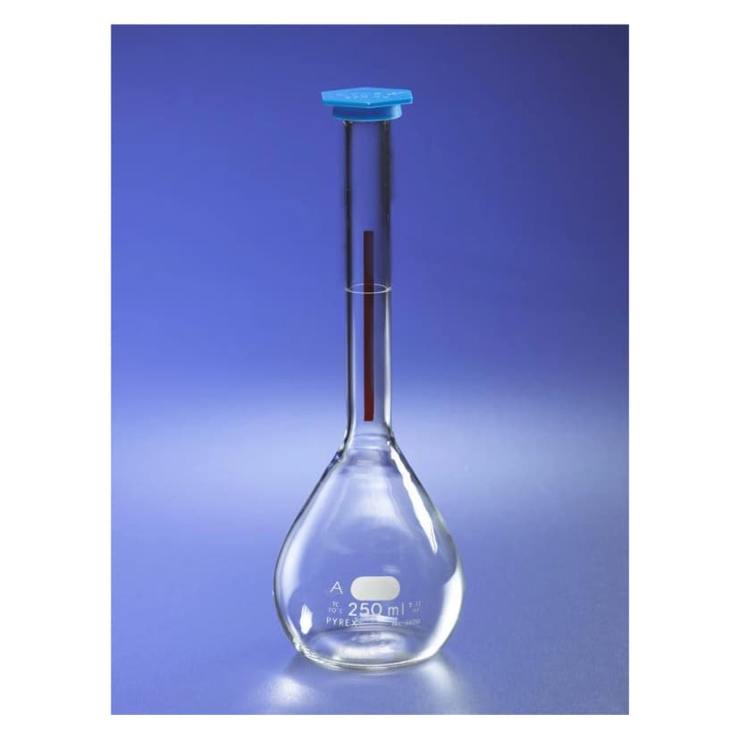 PYREX 50mL Class A Lifetime Red Volumetric Flask with Polyethylene Snap-Cap