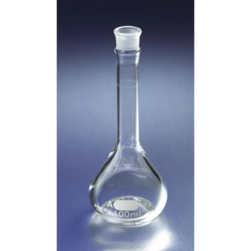 PYREX 25mL EZ Access Wide Mouth Volumetric Flask, Class A, Heavy Duty, with Glass Standard Taper Stopper