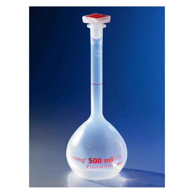 Corning 250mL Class A Reusable Plastic Volumetric Flask, Polymethylpentene with 19/26 Tapered PP Stopper