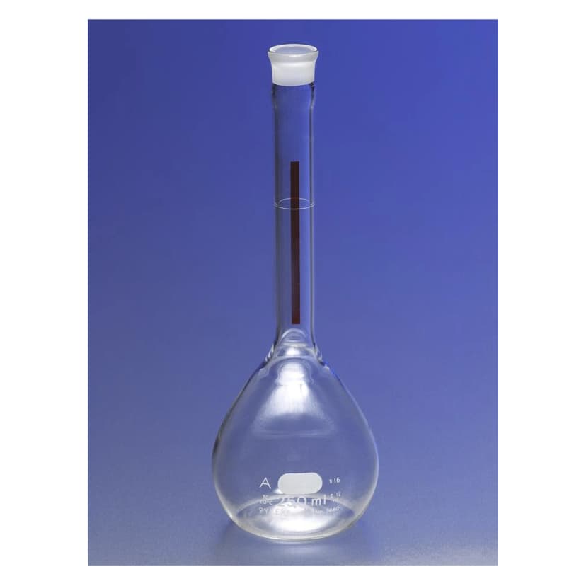 PYREX 500mL Class A Lifetime Red Volumetric Flask with Glass Standard Taper Stopper