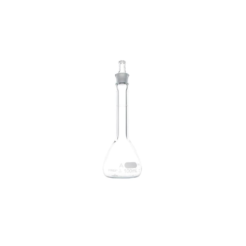 PYREX 100mL Class A Certified and Serialized Volumetric Flasks, with Glass Standard Taper Stopper