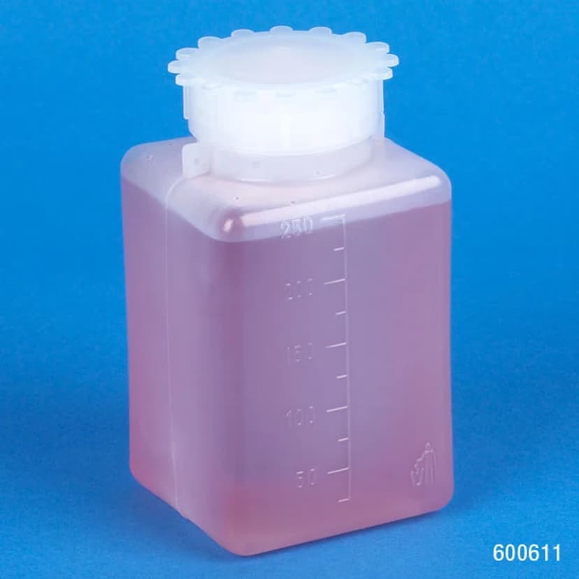 Bottle with Screwcap, Wide Mouth, Square, Graduated, PE (Cap: PP), 250mL