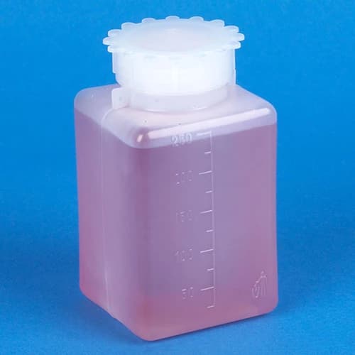 Bottle with Screwcap, Wide Mouth, Square, Graduated, PE (Cap: PP), 250mL, 50/Bag, 6 Bags/Unit