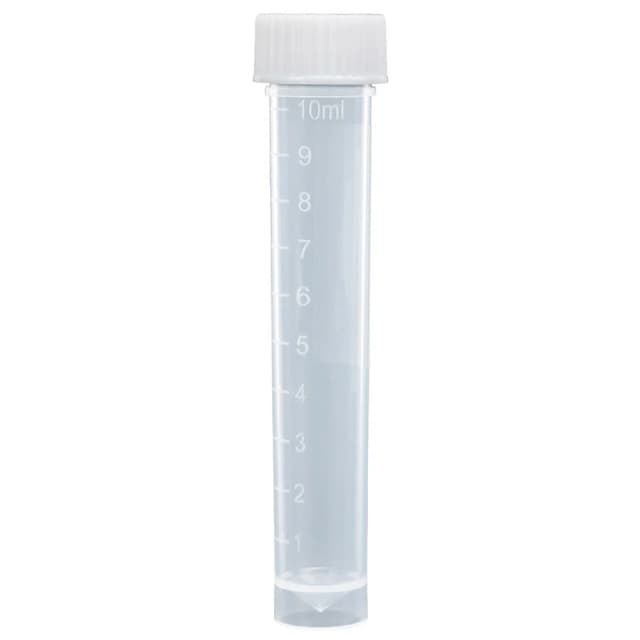 Transport Tube, 10mL, with Attached White Screw Cap, STERILE, PP, Round Bottom, Self-Standing, 25/Bag, 20 Bags/Case