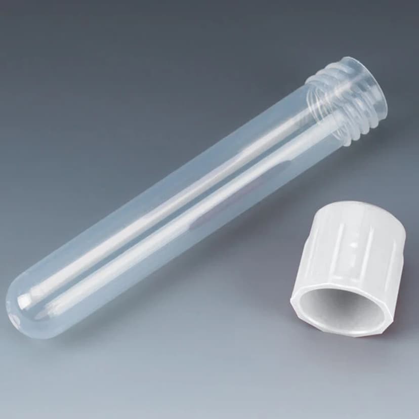 Test Tube with Attached White Screw Cap, 12 x 75mm (5mL), PP, 250/Bag, 4 Bags/Unit