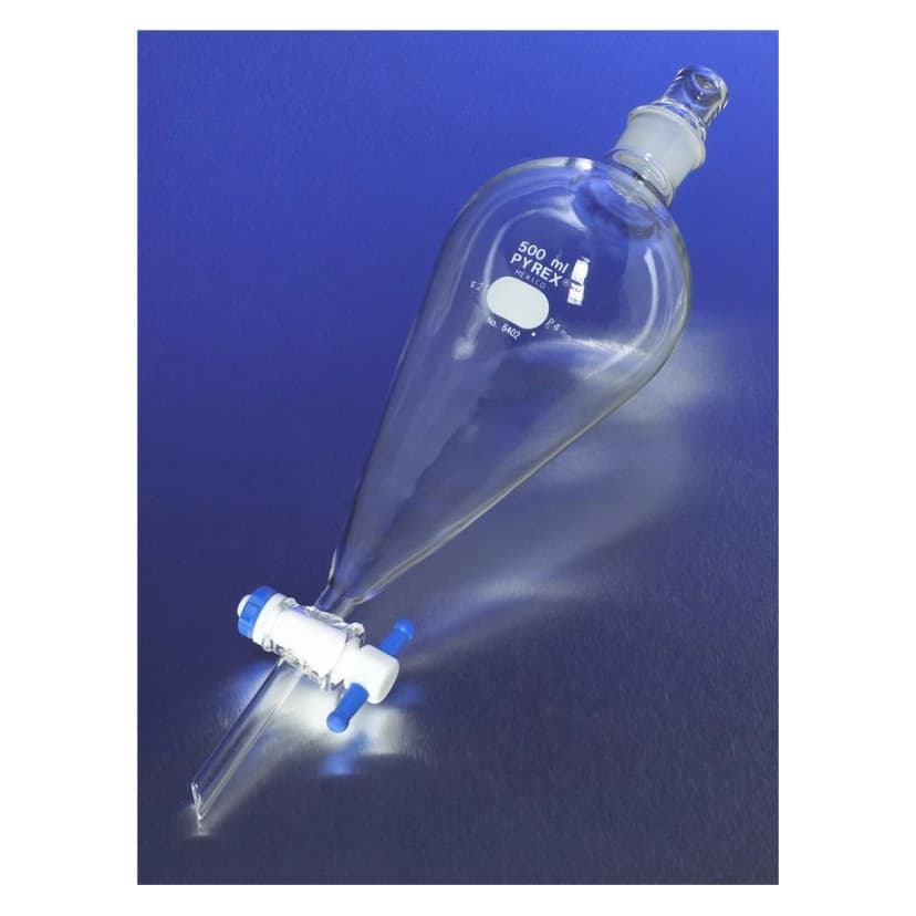 PYREX 60mL Squibb Separatory Funnel, PTFE Product Standard Stopcock, Glass Standard Taper Stopper