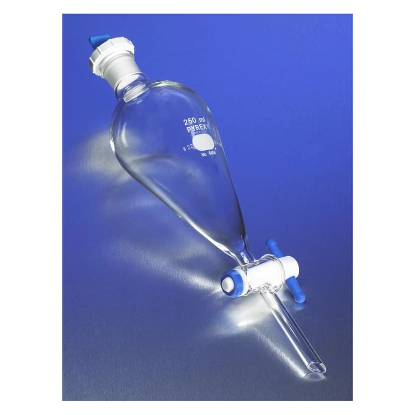 PYREX 2L Pear-Shaped Squibb Separatory Funnel, PTFE Product Standard Stopcock, Polyethylene Standard Taper Stopper