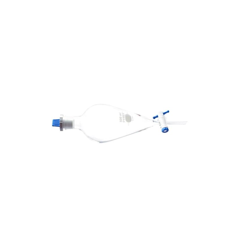 PYREX 500mL Pear-Shaped Squibb Separatory Funnel, PTFE Product Standard Stopcock, Polyethylene Standard Taper Stopper