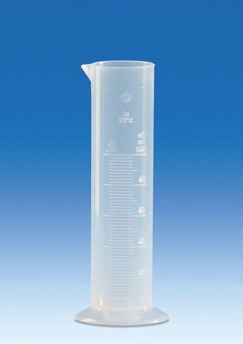 Graduated Cylinder, PP, low form, molded grads, 25mL, pk 12