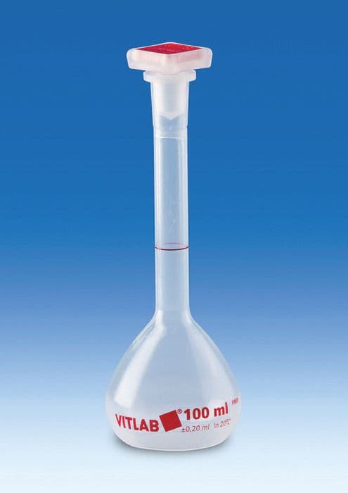 Volumetric Flask, PMP, Stopper, Class B, 250mL, pack of 2
