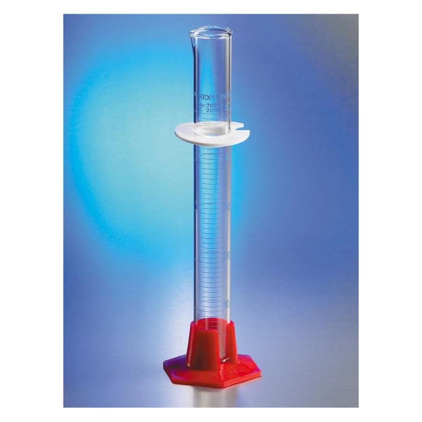 PYREX VISTA 100mL Single Metric Volumetric and Graduated Cylinders, TC, Plastic Hexagonal Base, Blue Graduations