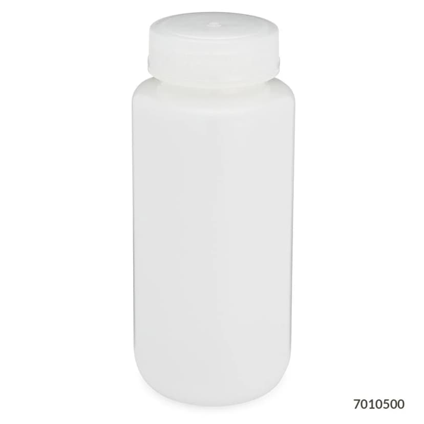 Bottle, Wide Mouth, HDPE Bottle, Attached PP Screw Cap, 500mL, 12/Pack