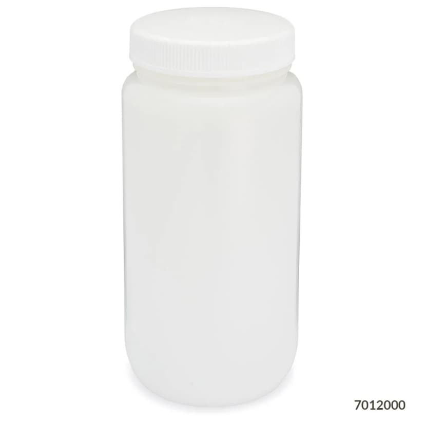 Bottle, Wide Mouth, HDPE Bottle, Attached PP Screw Cap, 2 Litres (0.5 Gallons)
