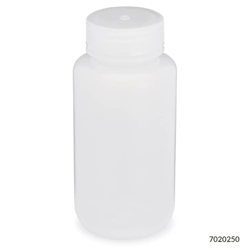 Bottle, Wide Mouth, LDPE Bottle, Attached PP Screw Cap, 250mL, 12/Pack