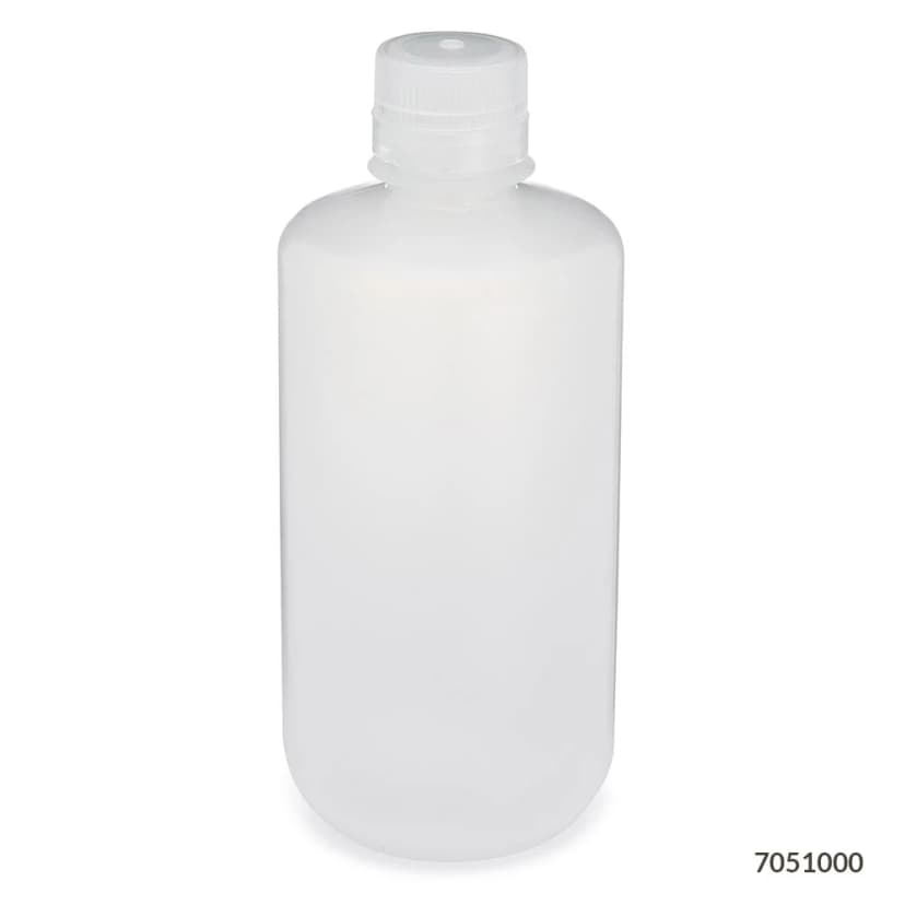 Bottle, Narrow Mouth, PP Bottle, Attached PP Screw Cap, 1000mL, 6/Pack