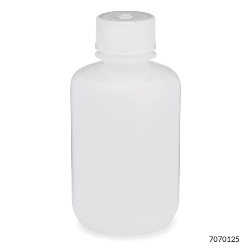 Bottle, Narrow Mouth, LDPE Bottle, Attached PP Screw Cap, 125mL, 12/Pack