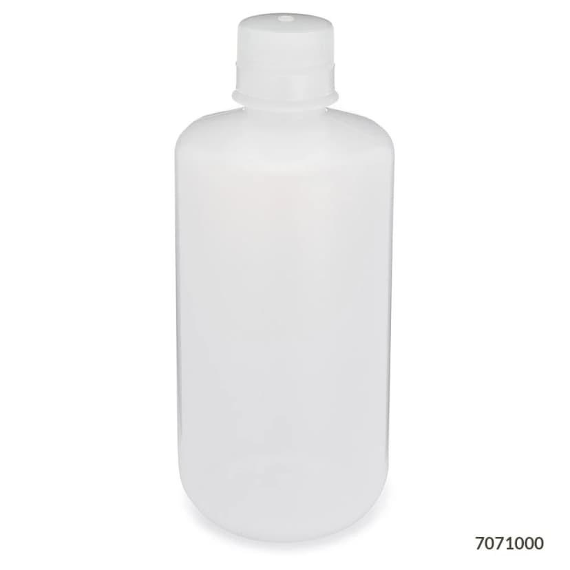 Bottle, Narrow Mouth, LDPE Bottle, Attached PP Screw Cap, 1000mL, 6/Pack