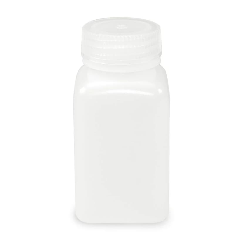 Bottle, Wide Mouth, Square, HDPE, Attached PP Screw Cap, 175mL, 12/Pack