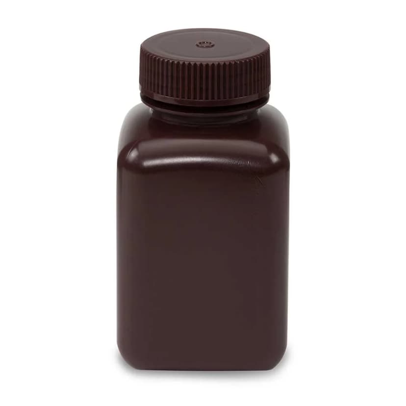 Bottle, Wide Mouth, Square, HDPE, Attached PP Screw Cap, 250mL, 12/Pack