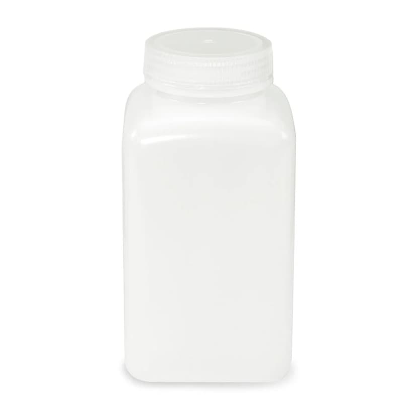 Bottle, Wide Mouth, Square, HDPE, Attached PP Screw Cap, 1000mL, 6/Pack